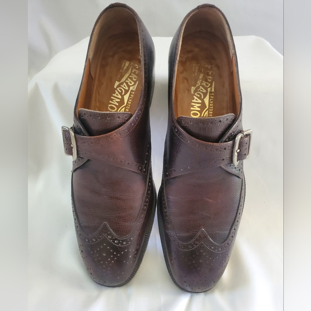 Salvatore Ferragamo Mens Monk Strap Leather Shoes.  Made in Italy. S: 7.5